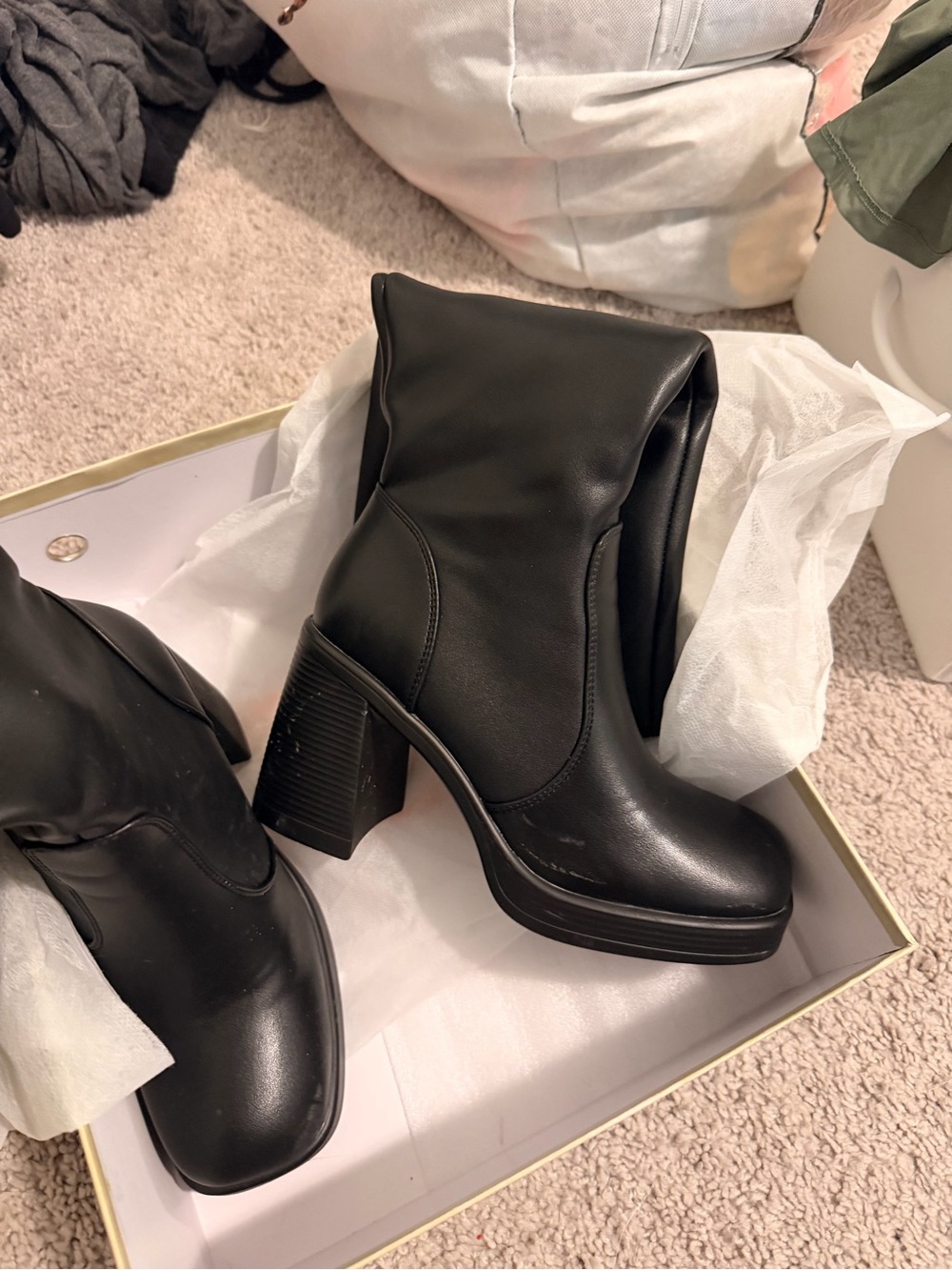 Black Block Heel Mid-Calf Boots - Women